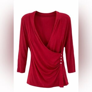 White House Black Market Red Wrap Blouse
